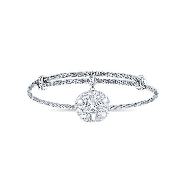 Adjustable Twisted Cable Stainless Steel Bangle with Sterling Silver Sand Dollar Charm Confer’s Jewelers Bellefonte, PA