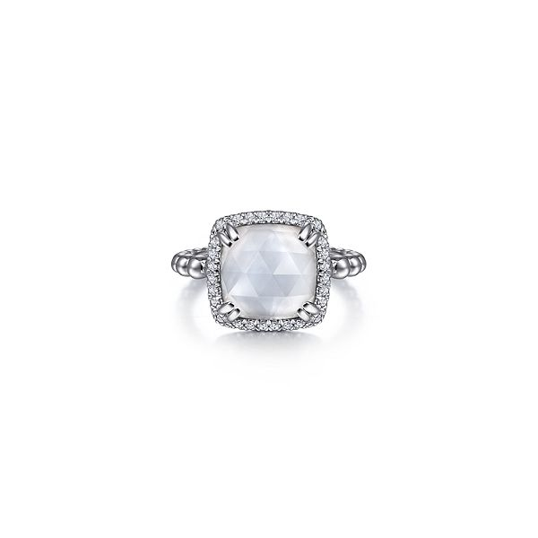 Sterling Silver White Sapphire and Rock Crystal and White Mother of Pearl Ladies Ring Confer’s Jewelers Bellefonte, PA