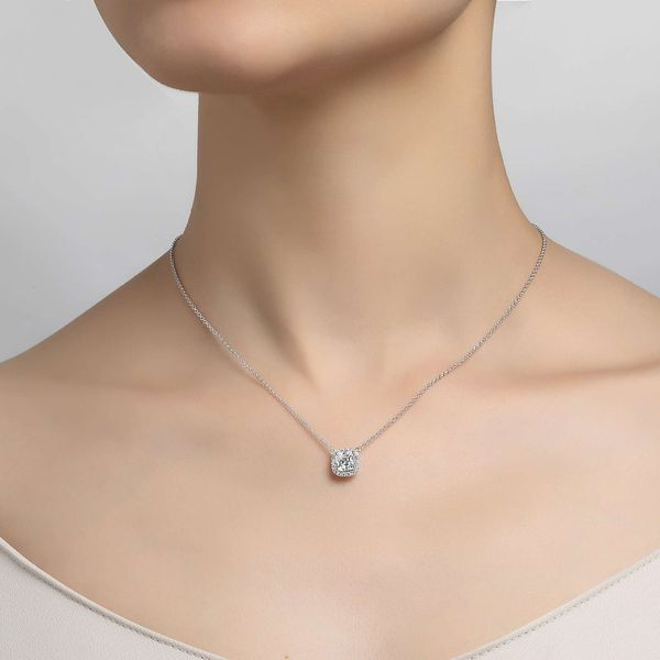 Cushion-Cut Halo Necklace Image 2 Confer’s Jewelers Bellefonte, PA