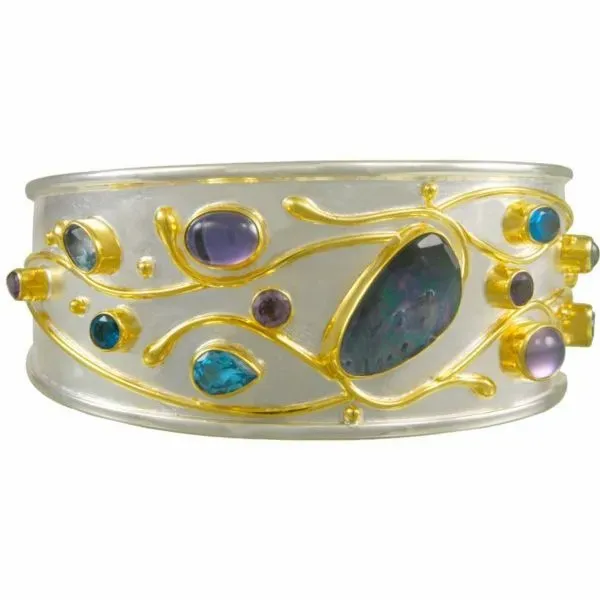 Sterling Silver Wide Cuff Bracelet with Bezel Set Gemstones Confer’s Jewelers Bellefonte, PA