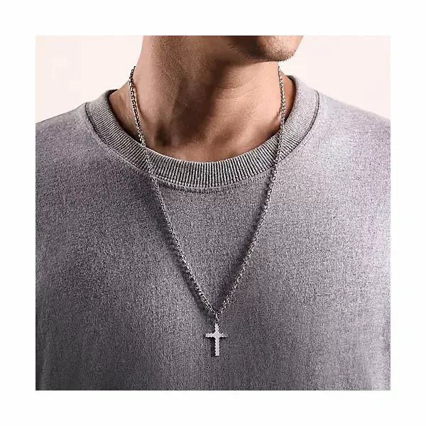 925 Sterling Silver Cross Pendant with Beveled Trim Image 2 Confer’s Jewelers Bellefonte, PA