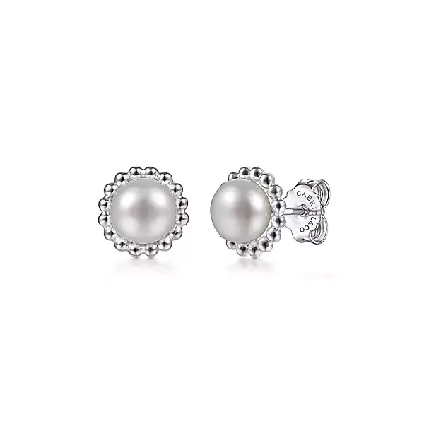 925 Sterling Silver Plated Pearl with Beaded Frame Stud Earrings Confer’s Jewelers Bellefonte, PA