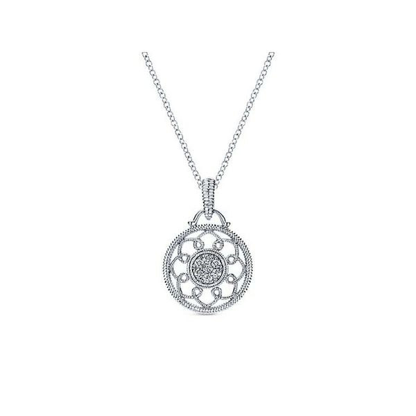 18 inch Vintage Inspired 925 Sterling Silver Round Diamond Filigree Pendant Necklace Confer’s Jewelers Bellefonte, PA