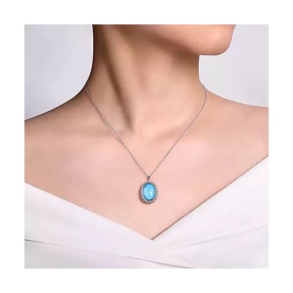 925 Sterling Silver Rock Crystal and Turquoise Pendant Necklace Image 2 Confer’s Jewelers Bellefonte, PA