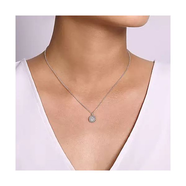 925 Sterling Silver White Sapphire Pavé Round Pendant Necklace Image 2 Confer’s Jewelers Bellefonte, PA