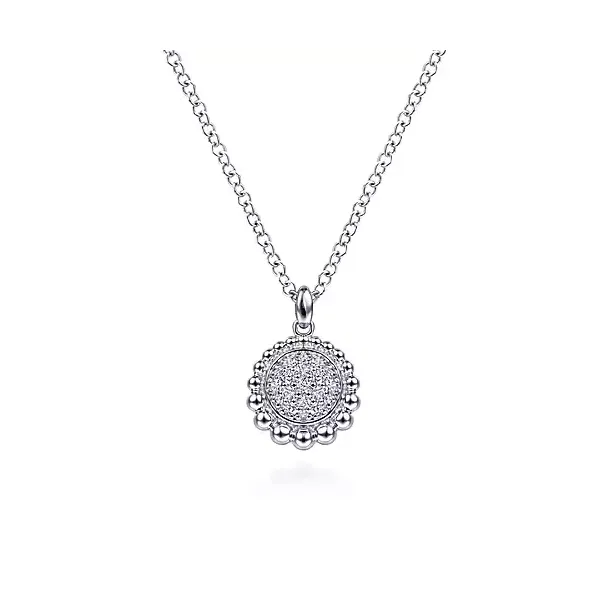 925 Sterling Silver White Sapphire Pavé Round Pendant Necklace Confer’s Jewelers Bellefonte, PA