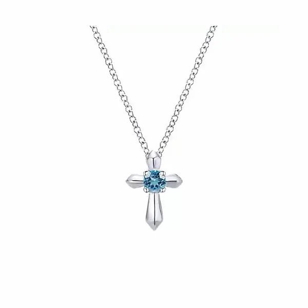 925 Sterling Silver Round Sky Blue Topaz Cross Necklace Confer’s Jewelers Bellefonte, PA