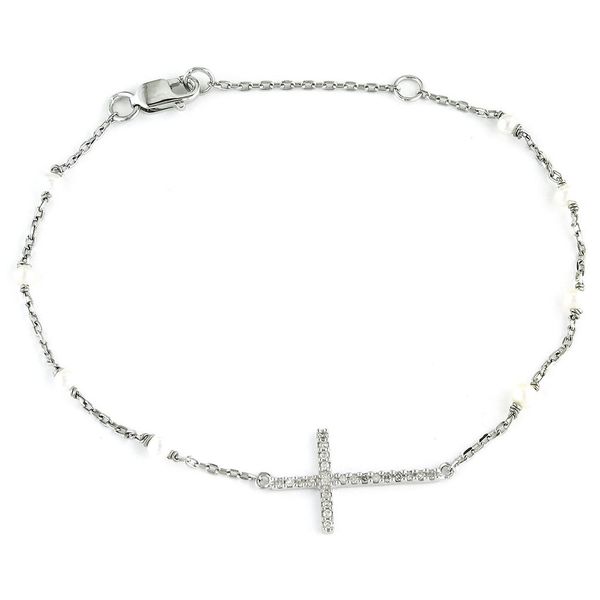 Sterling Silver Bracelet With Pearls And Diamond Cross Confer’s Jewelers Bellefonte, PA