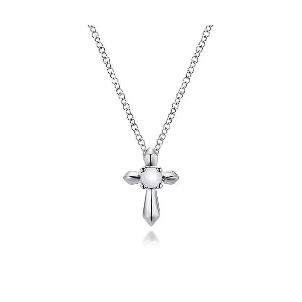 925 Sterling Silver Round Opal Cross Pendant Necklace Confer’s Jewelers Bellefonte, PA