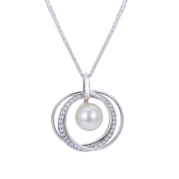 Sterling Silver 8.5-9mm Freshwater Cultered with White Topaz Pearl Pendant on 3 String Diamond Cut Chain Confer’s Jewelers Bellefonte, PA