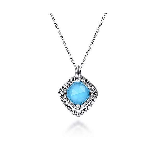 925 Sterling Silver White Sapphire and Rock crystal and Turquoise Pendant Necklace Confer’s Jewelers Bellefonte, PA