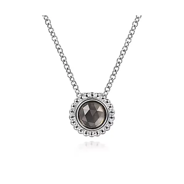 Sterling Silver Rock Crystal& Black Mother of Pearl Bujukan Frame Pendant Necklace Confer’s Jewelers Bellefonte, PA