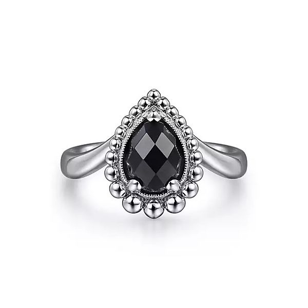 925 Sterling Silver Onyx Bujukan Pear Shape V-Ring With Pattern Confer’s Jewelers Bellefonte, PA