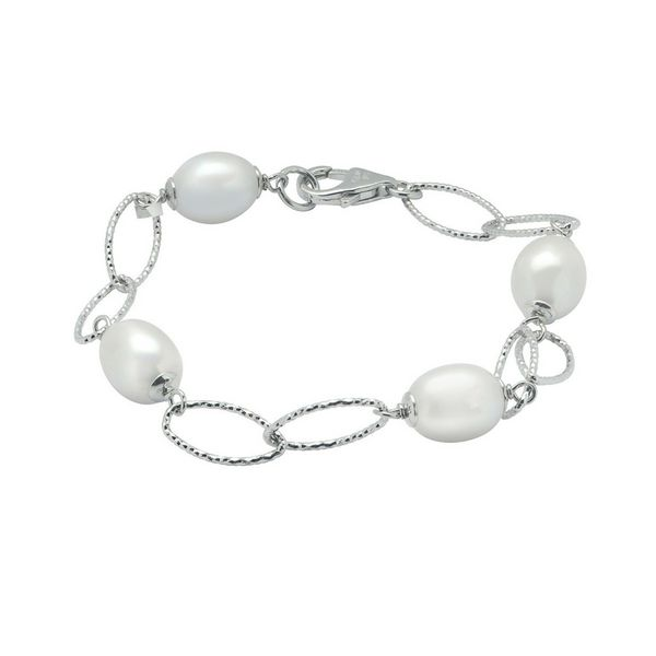 Sterling Silver Diamond Cut Oval Link Bracelet With Freshwater Pearls Confer’s Jewelers Bellefonte, PA