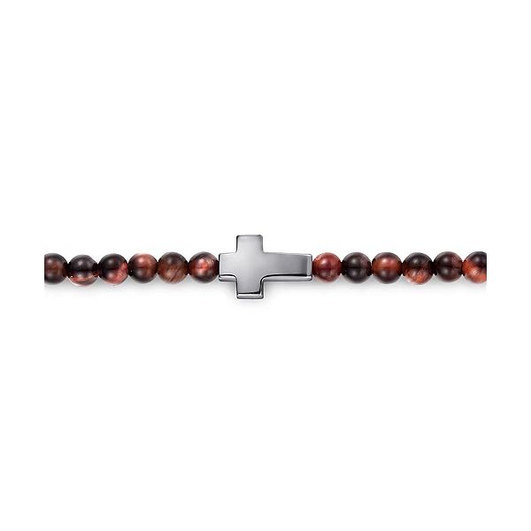 925 Sterling Silver Cross Bracelet with Tiger Eye Beads Image 2 Confer’s Jewelers Bellefonte, PA