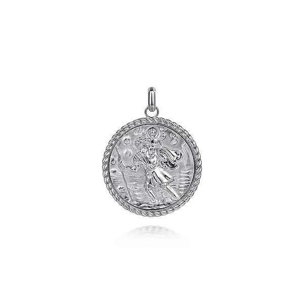 Round 925 Sterling Silver St. Christopher Protect Us Pendant with Twisted Rope Frame Confer’s Jewelers Bellefonte, PA