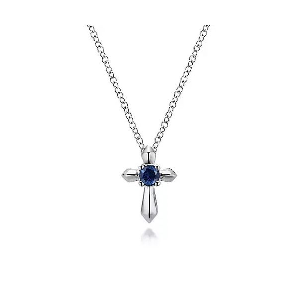 Sterling Silver Round Sapphire Cross Pendant Necklace Confer’s Jewelers Bellefonte, PA