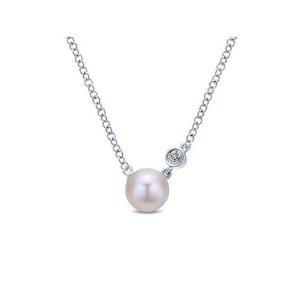 925 Sterling Silver Cultured Pearl and Bezel Set Diamond Necklace Confer’s Jewelers Bellefonte, PA