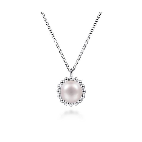 925 Sterling Silver Round Pearl Pendant Necklace with Beaded Frame Confer’s Jewelers Bellefonte, PA