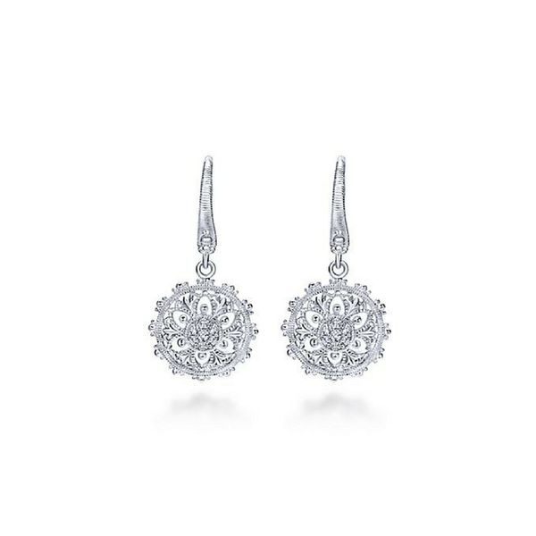 Sterling Silver White Sapphire Vintage Inspired Floral Drop Earrings Confer’s Jewelers Bellefonte, PA