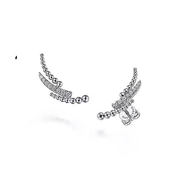 925 Sterling Silver Triple Split Curved Bar Bujukan White Sapphire Stud Earring Confer’s Jewelers Bellefonte, PA