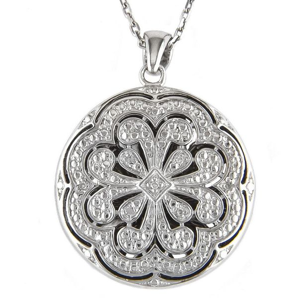 Sterling Silver Round Vintage Style Locket With Diamonds Confer’s Jewelers Bellefonte, PA
