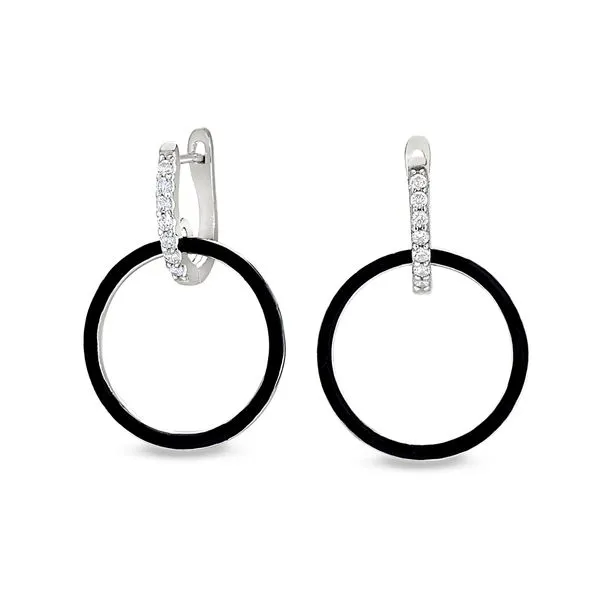 Sterling Silver Huggie Hoop Earrings with Black Enamel Open Hoop Confer’s Jewelers Bellefonte, PA