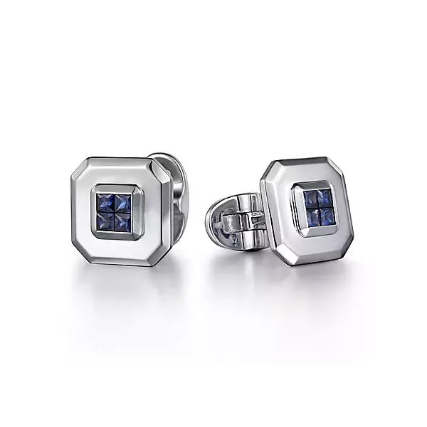 925 Sterling Silver Square Cufflinks with Princess Cut Sapphire Stones Confer’s Jewelers Bellefonte, PA