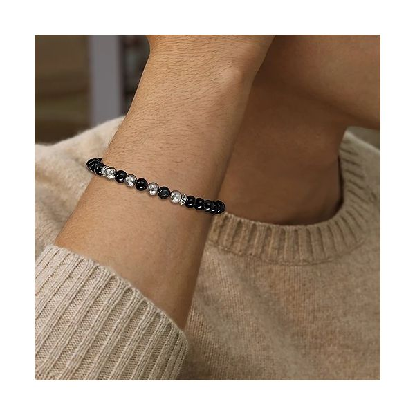 925 Sterling Silver and 6mm Onyx Beaded Bracelet Image 2 Confer’s Jewelers Bellefonte, PA