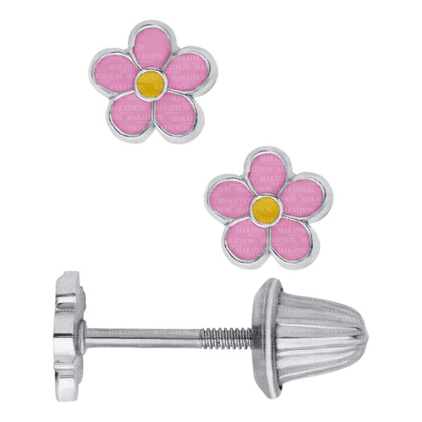 Sterling Silver Pink and Yellow Flower Earrings Confer's Jewelers Bellefonte, PA