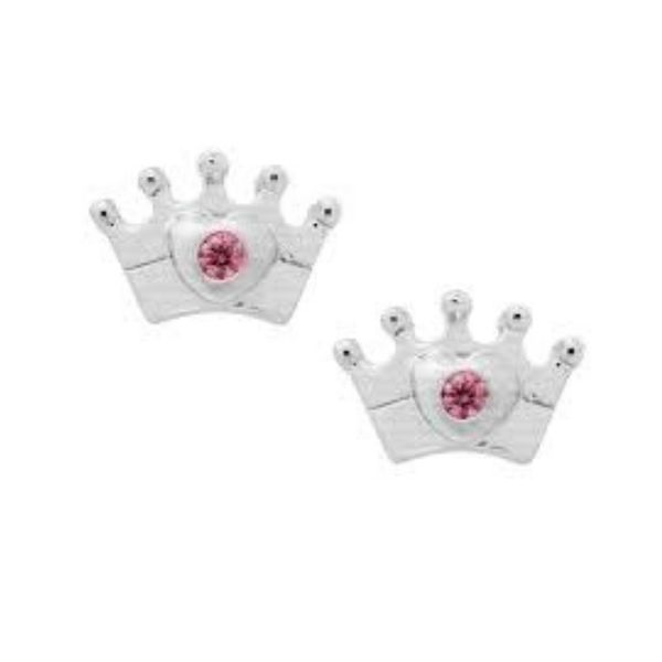 Sterling Silver Crown Earrings With Pink CZ Confer’s Jewelers Bellefonte, PA