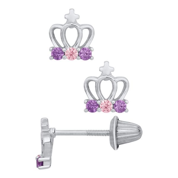 Sterling Silver Pink And Purple CZ Crown Earrings Confer’s Jewelers Bellefonte, PA