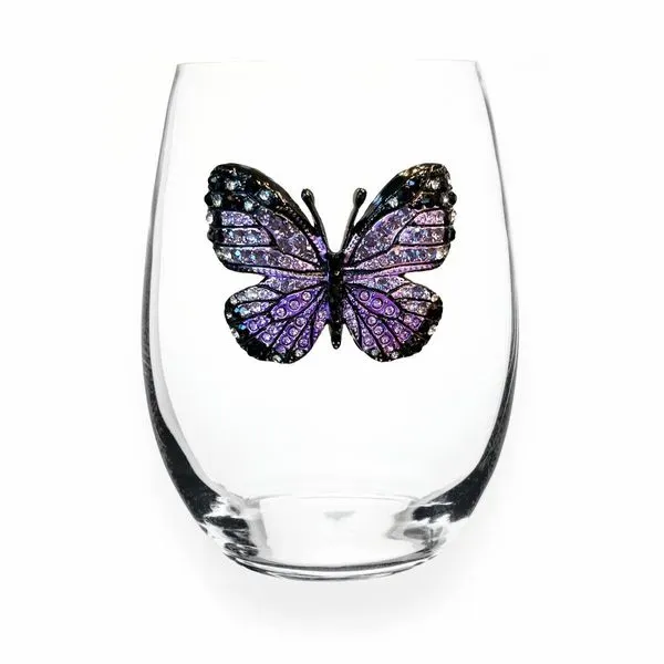 Purple Butterfly Decorative Stemless Wine Glass Confer’s Jewelers Bellefonte, PA