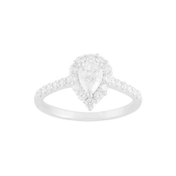 Fancy Halo Diamond Engagement Ring with Side Stones (.46 ct. tw.) with 0.50 Carat Pear Diamond Conti Jewelers Endwell, NY