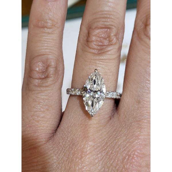 14k WG 3.56cttw Lab Dia MQ (3.01 center) Pave set Ring IGI#743559738 Conti Jewelers Endwell, NY