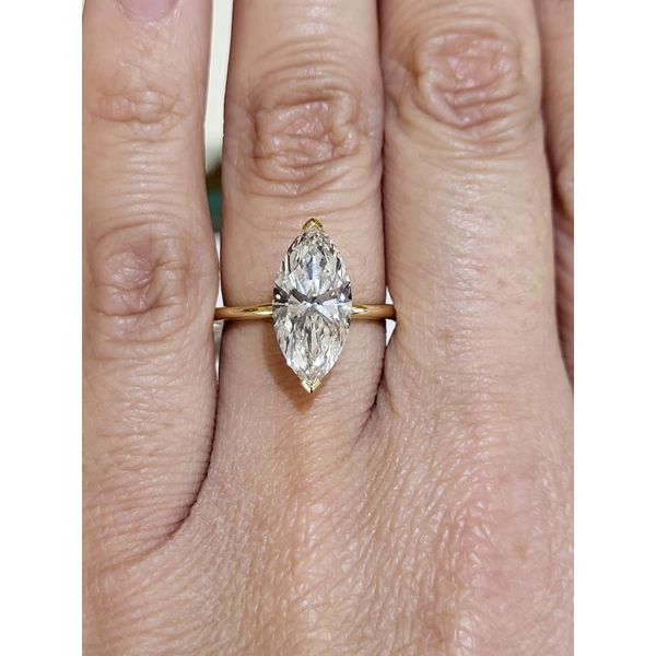 14k YG 3.12cttw Lab Dia MQ (3.02 center) pave set Ring IGI#708577881 Conti Jewelers Endwell, NY