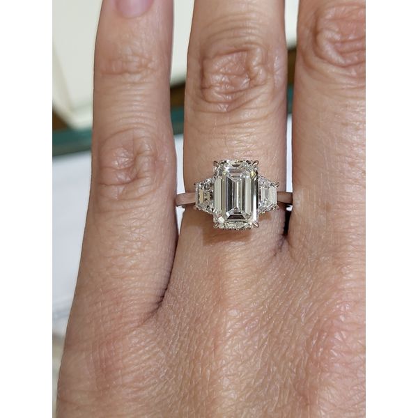 14k WG 3.96cttw Lab Dia Emerald (3 center) three stone ring Conti Jewelers Endwell, NY