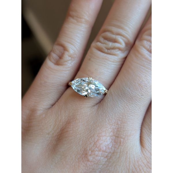 East to West 3.01ct Marquise Engagment ring in 14k Yellow gold and Hidden Halo Conti Jewelers Endwell, NY