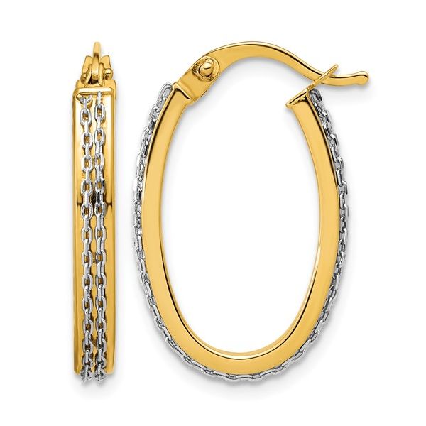 Link Pattern Hoop Earrings in 14k Yellow and White Gold Image 2 Conti Jewelers Endwell, NY