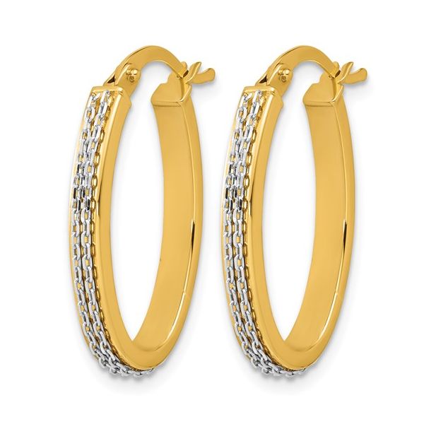 Link Pattern Hoop Earrings in 14k Yellow and White Gold Image 3 Conti Jewelers Endwell, NY