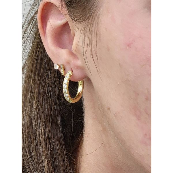 0.8 Ctw. Cubic Zirconia Madison Huggie Hoop Earrings in Sterling Silver Yellow Gold Image 2 Conti Jewelers Endwell, NY