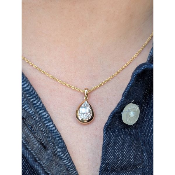 Diamond Pear Shaped Pendant Necklace in 14k White & Yellow Gold Image 3 Conti Jewelers Endwell, NY