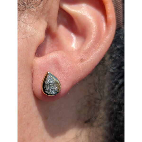 .18cttw Diamond Pear Shaped Studs in 14k White & Yellow Gold Image 2 Conti Jewelers Endwell, NY