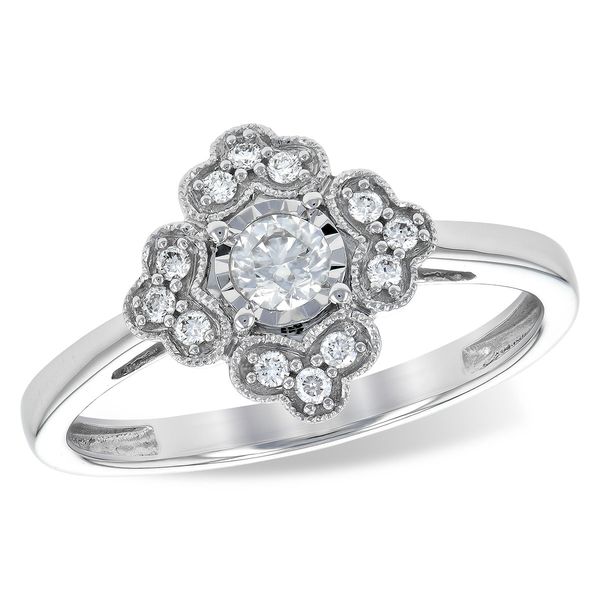 14K White Gold Halo Ring Conti Jewelers Endwell, NY