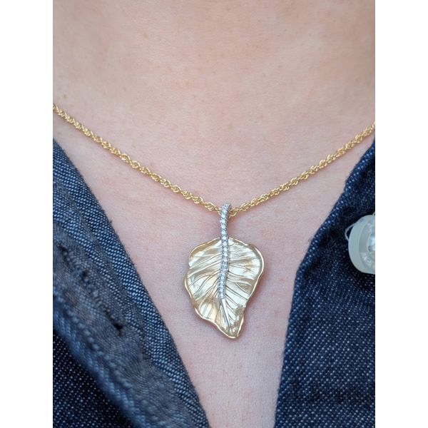 Diamond Leaf Necklace in 14k White and Yellow Gold Image 2 Conti Jewelers Endwell, NY