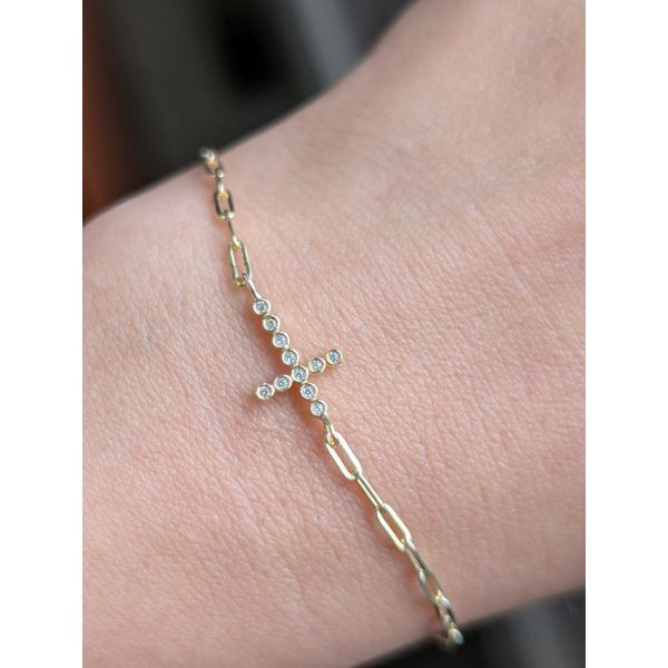 0.11 Ctw. Diamond Cross Chain Bracelet in Sterling Silver Yellow Gold Image 2 Conti Jewelers Endwell, NY