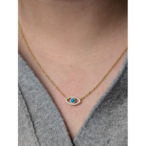 Turquoise Evil Eye Necklace in Sterling Silver Yellow Gold Image 2 Conti Jewelers Endwell, NY