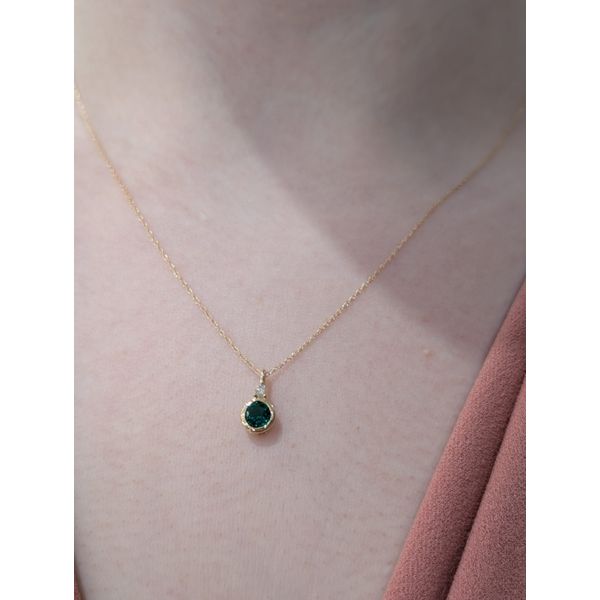 Diamond & Lab-Grown Emerald May Birthstone Necklace in 10k Yellow Gold Image 2 Conti Jewelers Endwell, NY
