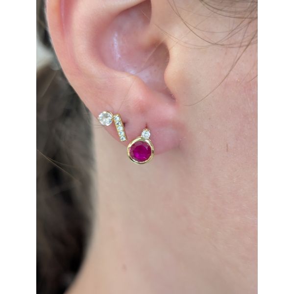 Diamond & Lab-Grown Ruby Birthstone Earrings in 10k Yellow Gold Image 2 Conti Jewelers Endwell, NY