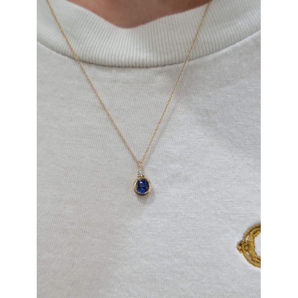 Diamond and Lab-Grown Sapphire September Birthstone Necklace in 10k Yellow Gold Image 2 Conti Jewelers Endwell, NY